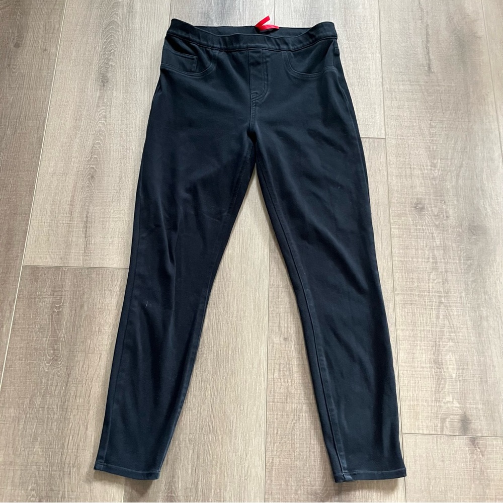 Spanx Jean-ish Black Leggings Women Medium Skinny Stretch Faux Pockets‎ Cotton